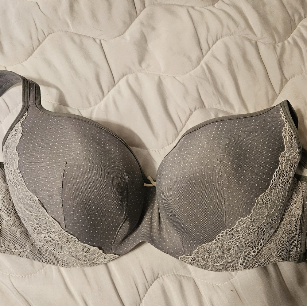 Cacique Grey Polka Dot Lace Bra 46C